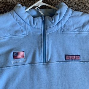 Vineyard Vines Baby Blue Quarter Zip USA Sweater (Palo Alto) Size XL